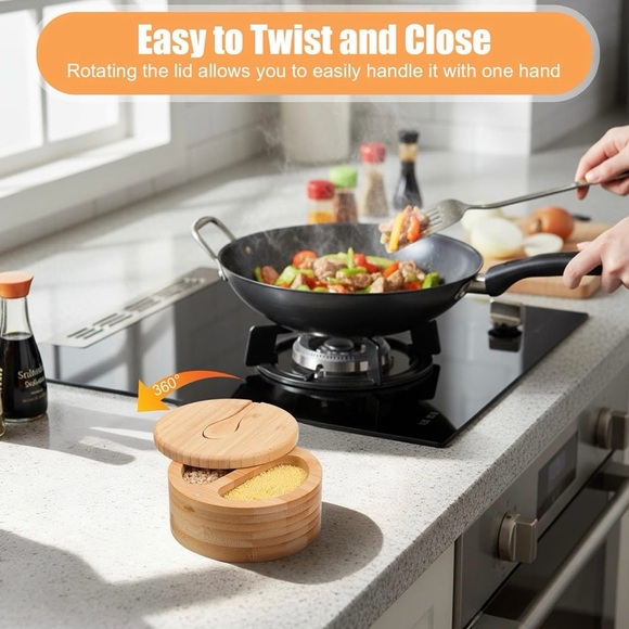 Acacia Wood Spice Box with Spoon NIB - Picture 2 of 4